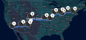 Los Angeles to Holyoke stops